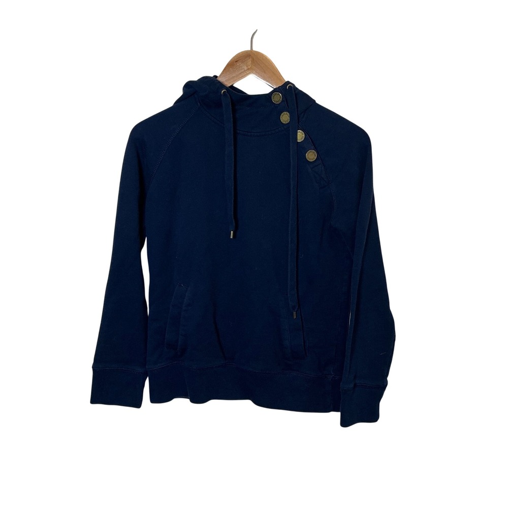Lauren Ralph Lauren Navy Blue Button Shoulder Hoodie Sweatshirt Small